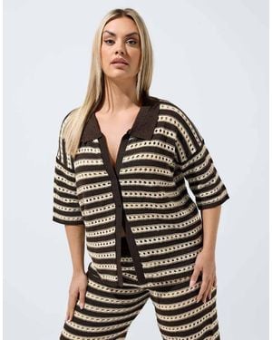 Yours Clothing Stripe Knitted Shirt - Black