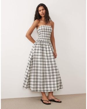 Brave Soul Seersucker Strapless Midi Dress With Shirred Bodice - White