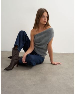TOPSHOP Knitted One Shoulder Draped Top - Blue