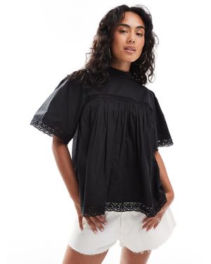 ASOS Lace Insert Smock Top - Black