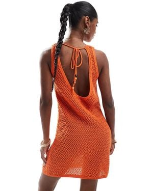 ASOS Scoop Neck Knitted Mini Dress With Tie Back - Red