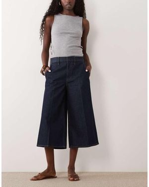Abercrombie & Fitch Culottes Vaqueras De Talle Alto En Lavado Índigo-Azul