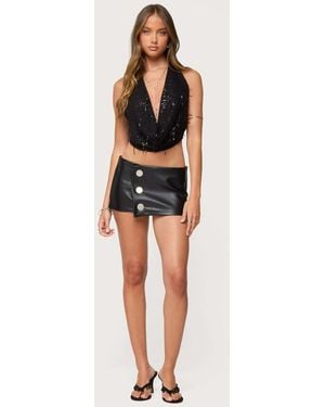 Edikted Kaine Button Faux Leather Mini Skort - Black
