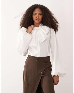 Iyal Camisa Blanca Extragrande Con Detalle De Lazo De Popelina De Algodón - Marrón