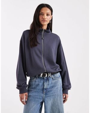 ASOS Wide Funnel Neck Zip Through Sweatshirt - Blue