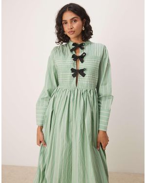 Ghospell Bow Detail Midi Dress - Green