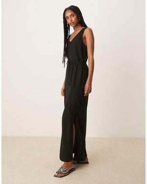 Jdy Linen Mix Tie Maxi Dress - Natural