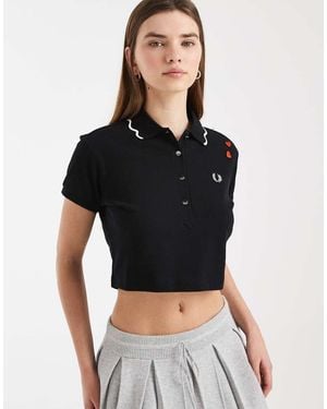 Fred Perry Scalloped Trim Logo Polo Shirt - Black
