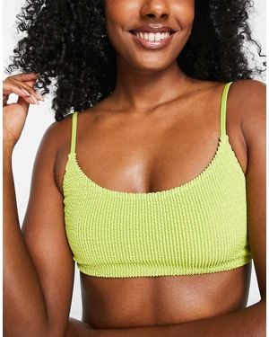 Weekday Top Bikini Con Scollo Rotondo Increspato - Verde
