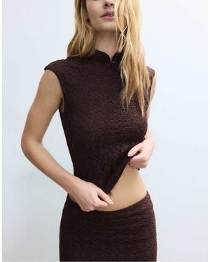 Stradivarius Lace Qipao Inspired T-shirt With Mandarin Collar - Black