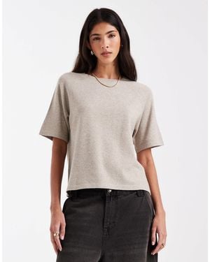 Pieces Short Sleeve Knitted Sweater - White