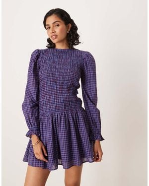 Glamorous Long Sleeve Poplin Mini Dress - Purple