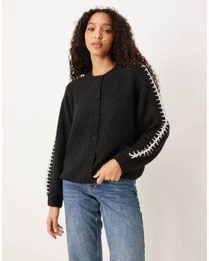 Y.A.S Contrast Stitch Detail Soft Cardigan - Black