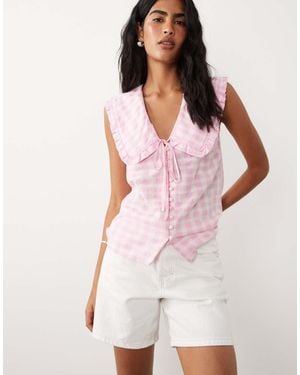 Nobody's Child Blair Cotton Ruffle Collar Button Through Blouse - Pink