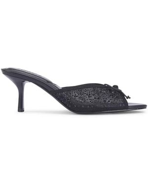 SEQWL Mesh Bow Heeled Mule Sandals With Embellished Rhinestone - Blue