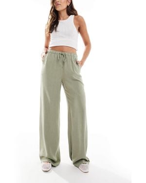 Stradivarius Linen Look Pull On Trouser - Green