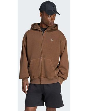 adidas Originals Trefoil Essentials Washed Full Zip Loose Hoodie - Brown