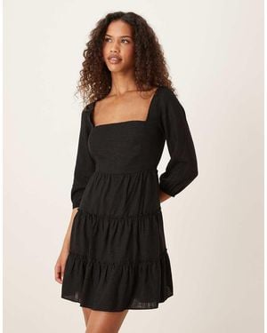Glamorous Square Neck Tie Back Mini Dress - Black