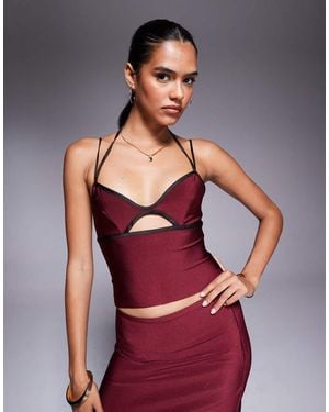 ASOS Co-ord Sculpting Contrast Satin Binding Strappy Cami Top - Red