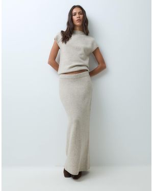 Abercrombie & Fitch Ensemble coordonné jupe longue en maille couleur vison - Blanc
