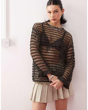 Weekday Diara Oversized Open Knit Jumper With Frill Sleeve Detail - Brown