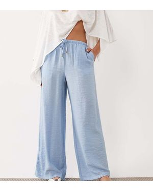 New Look Crinkle Wide Leg Trousers - Blue