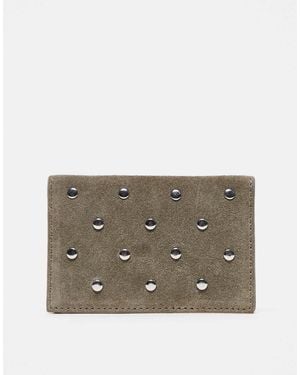 Mango Suede Studded Card Holder - Gray