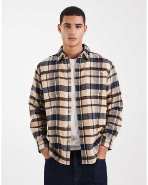 Parlez Camisa Azul Y Beis A Cuadros De Manga Larga Con Logo De - Gris