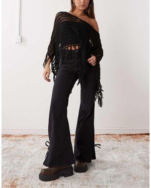 Monki Wide Leg Trousers With Tie Bow Detail - Black