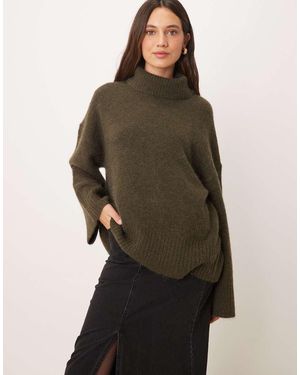 Gina Tricot High Neck Long Sleeve Knitted Wool Alpaca Jumper - Brown