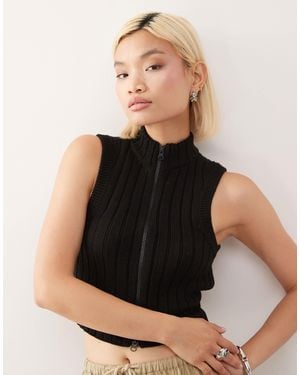 Noisy May High Neck Zip Through Knitted Vest - Black