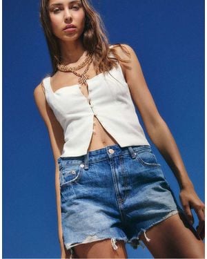 Stradivarius D75 Ripped Denim Shorts - Blue