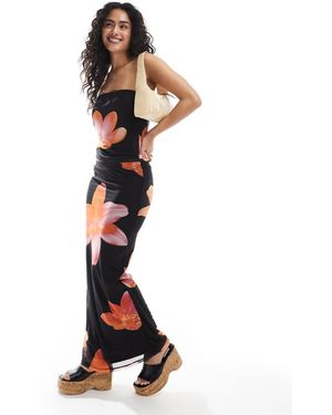 JJXX Mesh Maxi Skirt Co Cord With Flower Print - White
