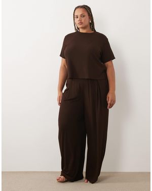 ASOS Asos Design Curve Lounge Mix & Match Rib Wide Leg Pyjama Bottoms - Brown