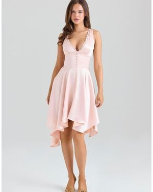 House Of Cb Sabella Satin Asymmetric Handkerchief Hem Midi Dress - Pink