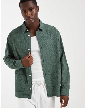 ASOS Relaxed Micro Check Shirt With Pockets - Green