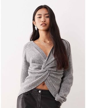 Vila Cross Front Reversible Sweater - Gray