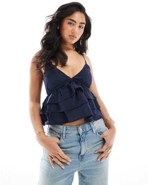 Hollister Top A Balze Con Scollo A V E Spalline Sottili - Blu