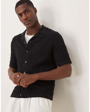 Abercrombie & Fitch Short Sleeve Knit Button Up Polo - Black