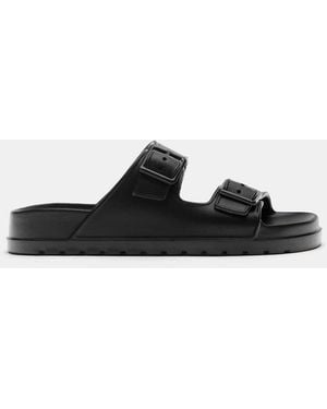 Pull&Bear Buckle Flat Sandals - Black
