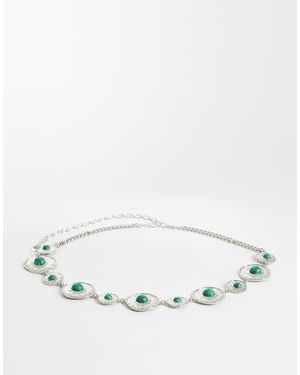 ASOS Waist And Hip Green Stone Set Chain Belt - Natural