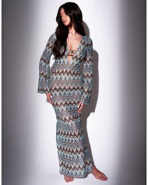 South Beach Crochet Maxi Beach Dress With Decal - Multicolour