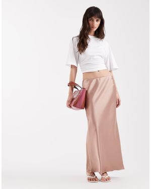 River Island Falda Larga De Satén De - Rosa