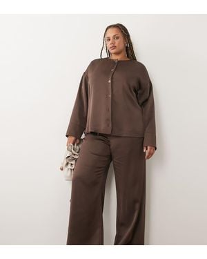 Pretty Lavish Curve Breya Satin Drawstring Trousers Co-Ord - Brown