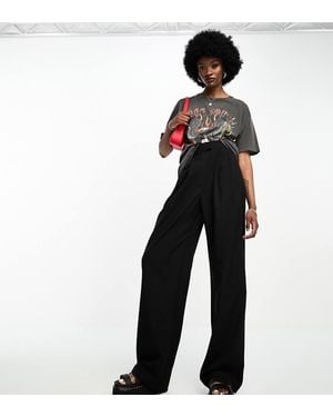 ASOS Tall Tailored Wide Leg Trousers With Pleat Detail - Black