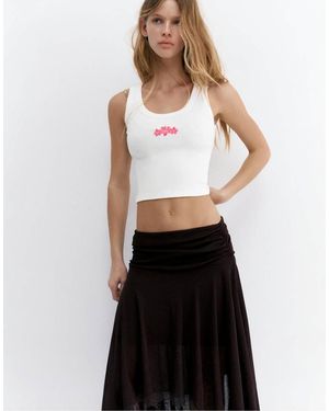 Pull&Bear Embroidered Chilli Tank Top - White