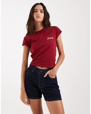 Dickies 5 Inch High Waist Denim Shorts - Red