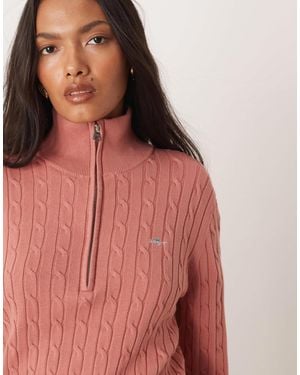 GANT Cotton Cable Knit Half-Zip Sweater - Red