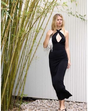 Stradivarius Halter Neck Backless Midi Dress - Black