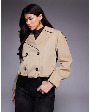 River Island Cropped Bubble Hem Trench Coat - Natural